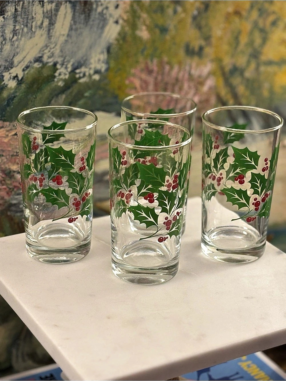 Libbey Vintage Christmas Holly & Berries High Ball Tumblers Set of 4❤️🎄❤️